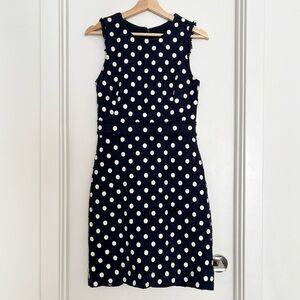 J.Crew Boucle Sheath Dress Size 4 Navy Polka Dots Elegant Preppy Wedding Guest